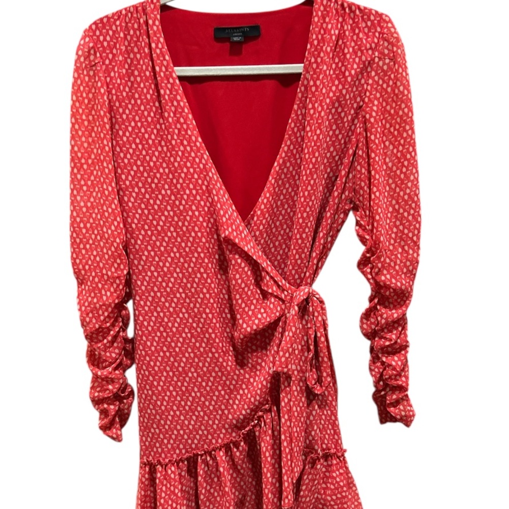 All Saints Elegant Red Hearts print Wrap Dress size S. EUC. - Picture 3 of 10